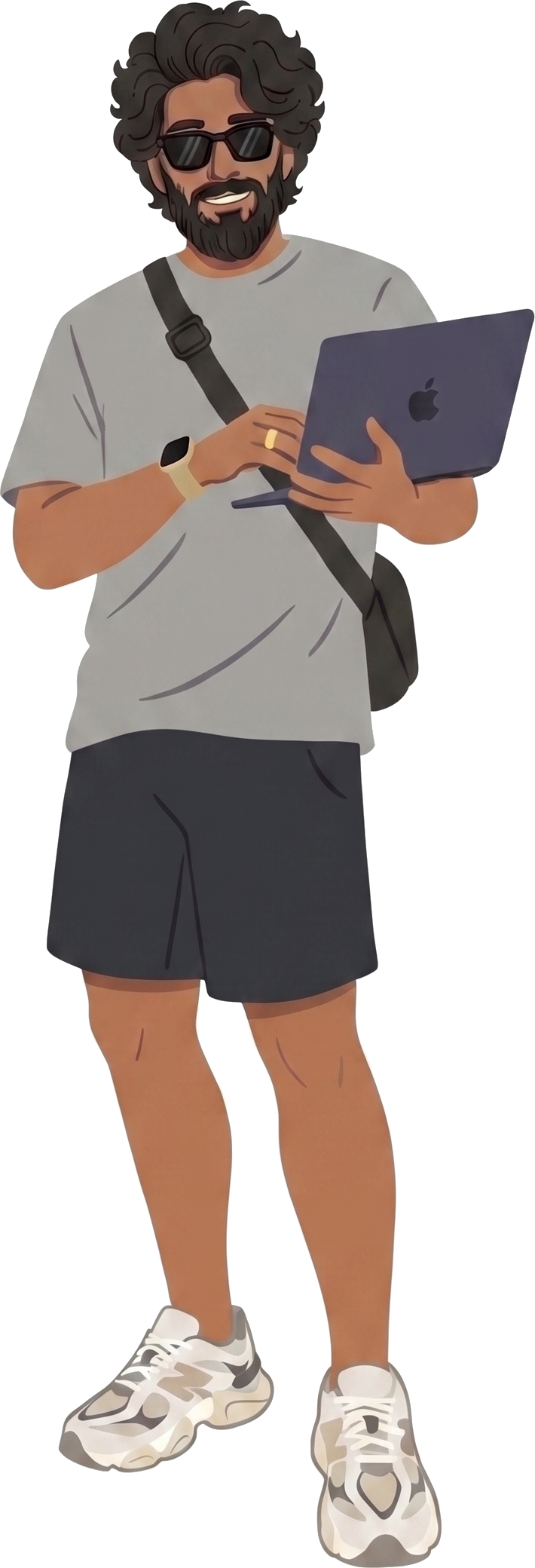Illustration of Shikhar Sahdev, a product engineer, standing with a laptop
